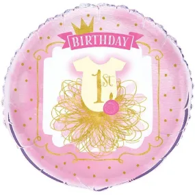 18" 1st Birthday Mylar Balloon - Pink & Gold #316