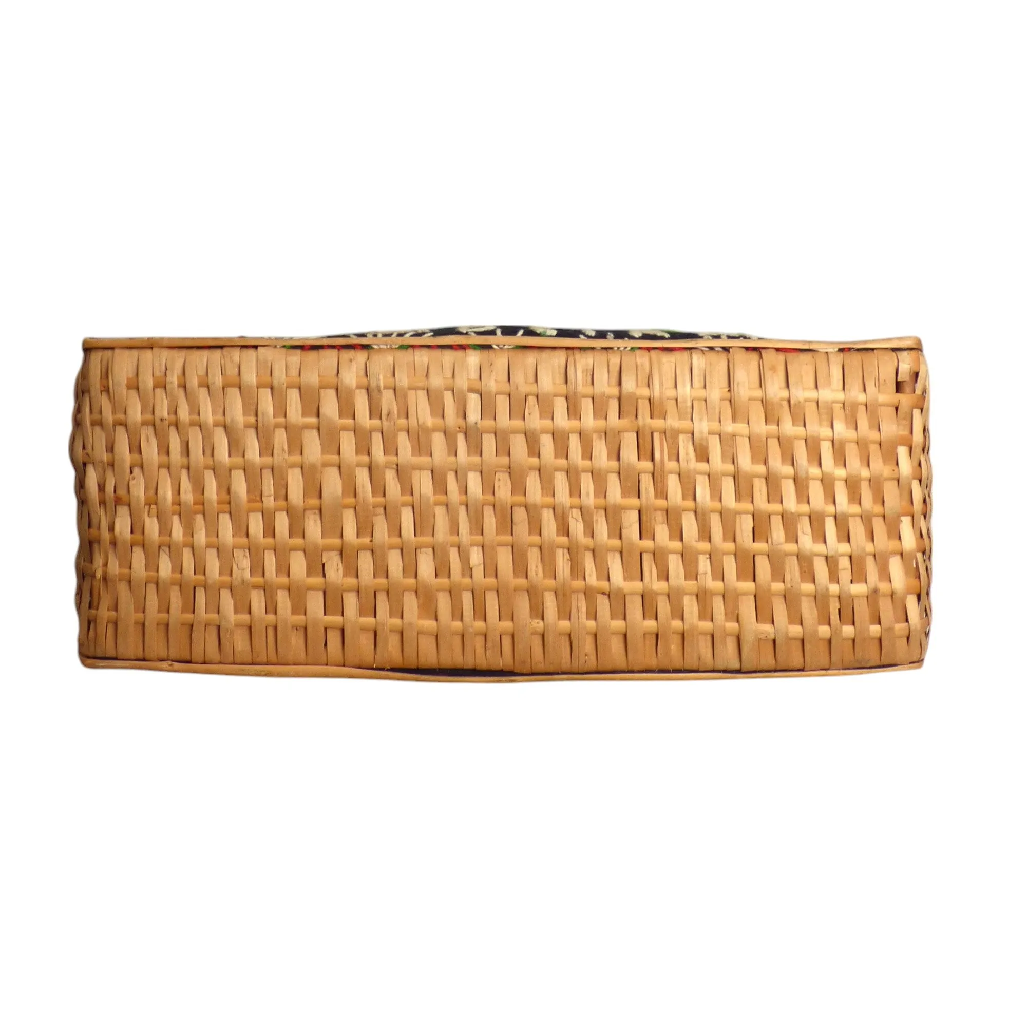 1960s Embroidered Felt & Straw Tote