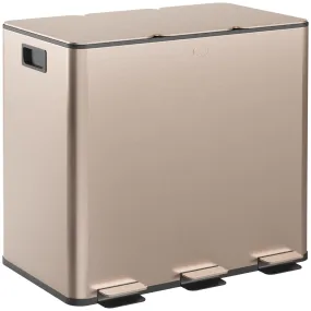 3 x 15L Triple Kitchen Bin Pedal Bin for Recycling and Waste, Gold Tone