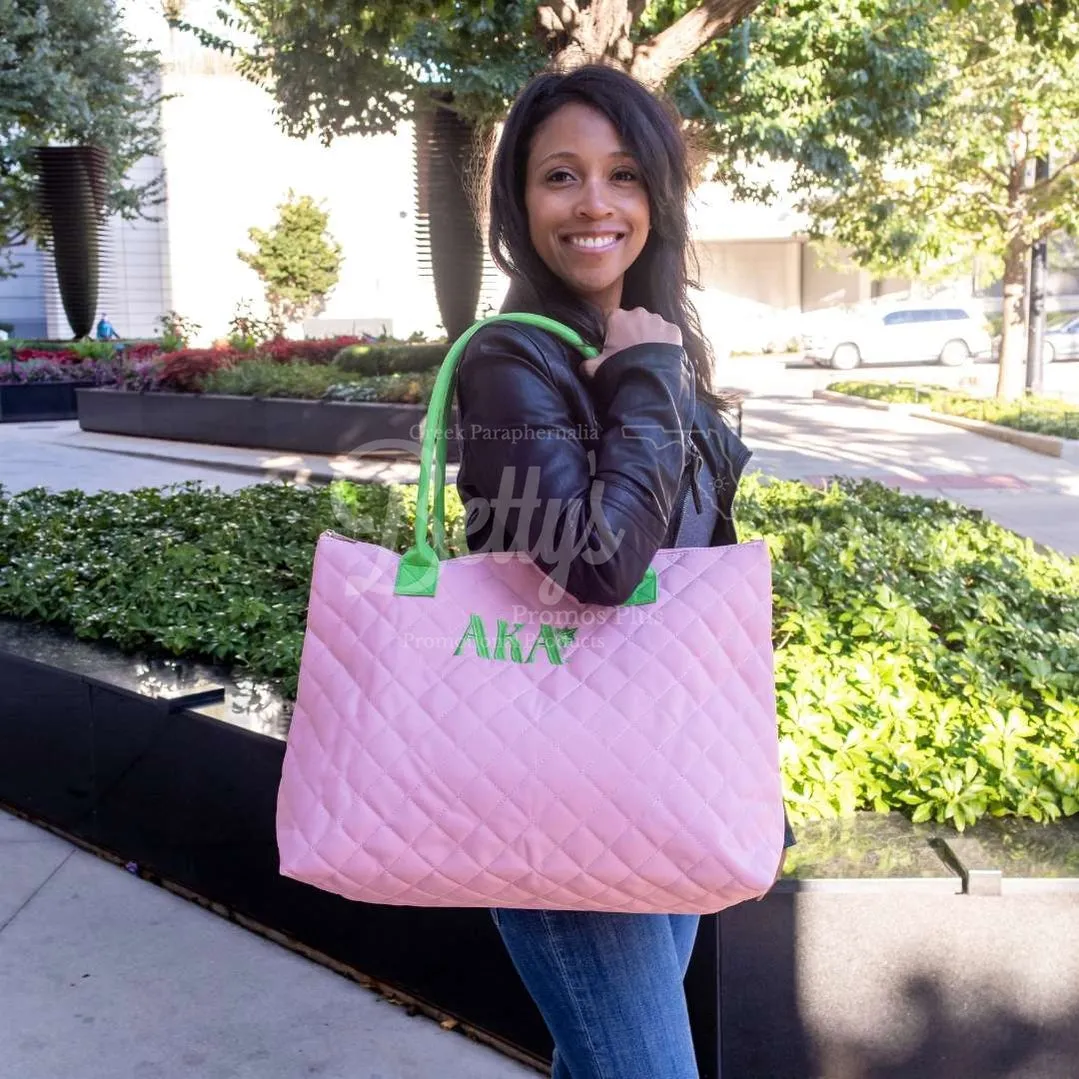 Alpha Kappa Alpha AKA Embroidered Greek Letters Quilted Bag Purse