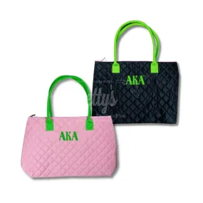 Alpha Kappa Alpha AKA Embroidered Greek Letters Quilted Bag Purse