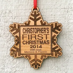 Babys First Christmas Ornament Personalized Wood Snowflake with Custom Name Engraved Wooden Ornament Snowflake Monogram From Grandparents