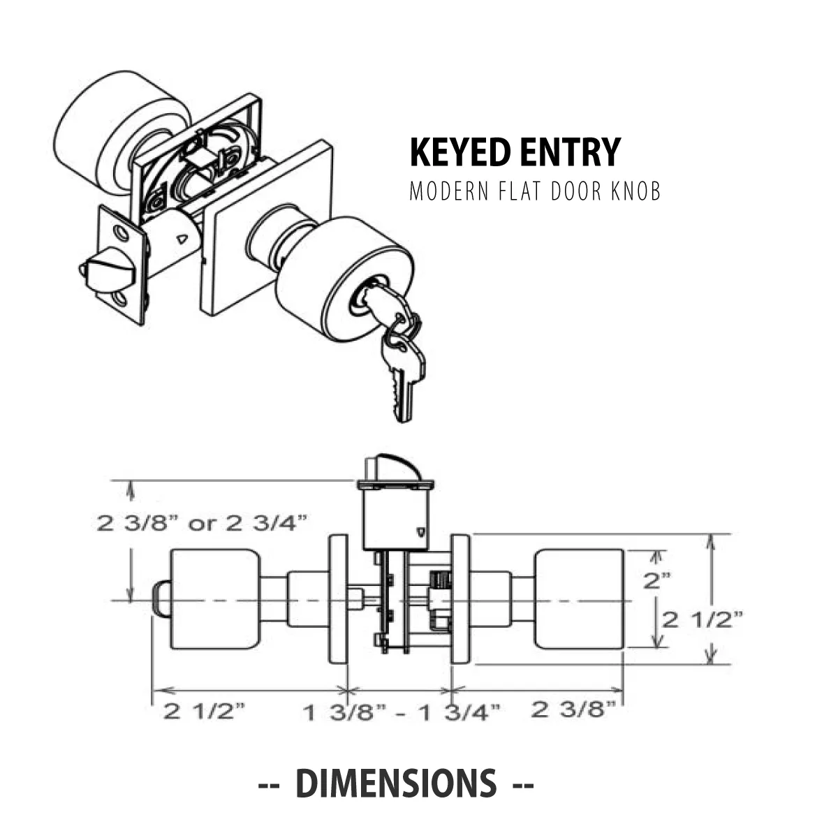BHP Union Square Modern Flat Keyed Entry Door Knob Exterior Handle Lock with Square Rose in Satin Nickel #44515SN