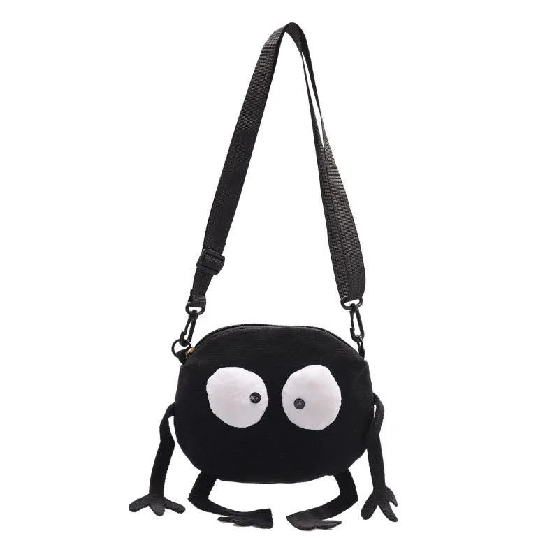 Black Furry Doll Canvas Crossbody Bag