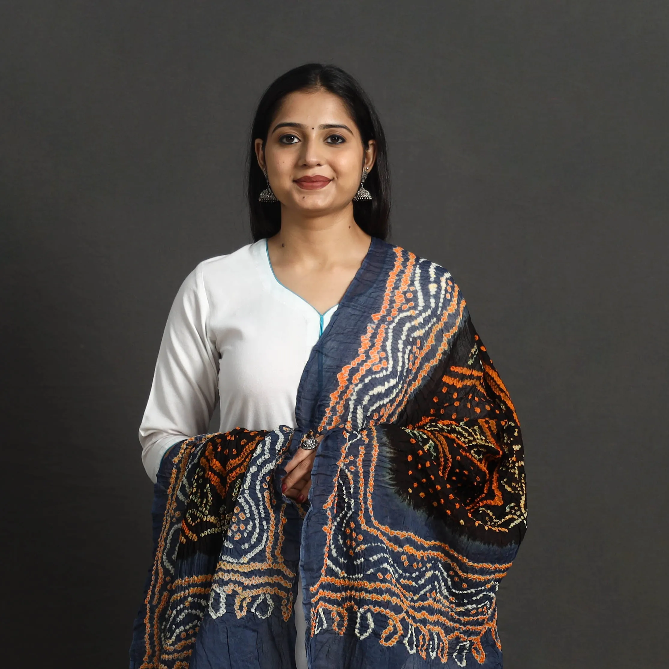 Black - Kutch Tie-Dye Cotton Bandhani Dupatta 43