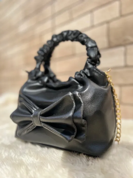 Black Ruched Potli Bag for Girls