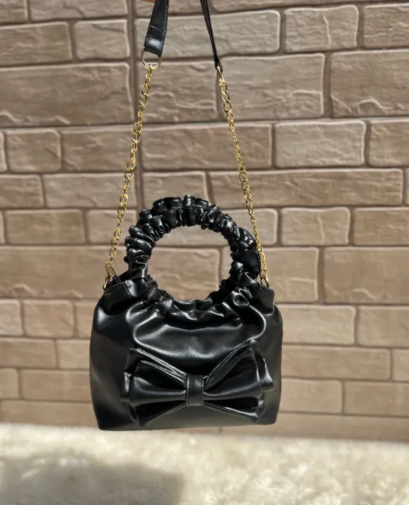 Black Ruched Potli Bag for Girls