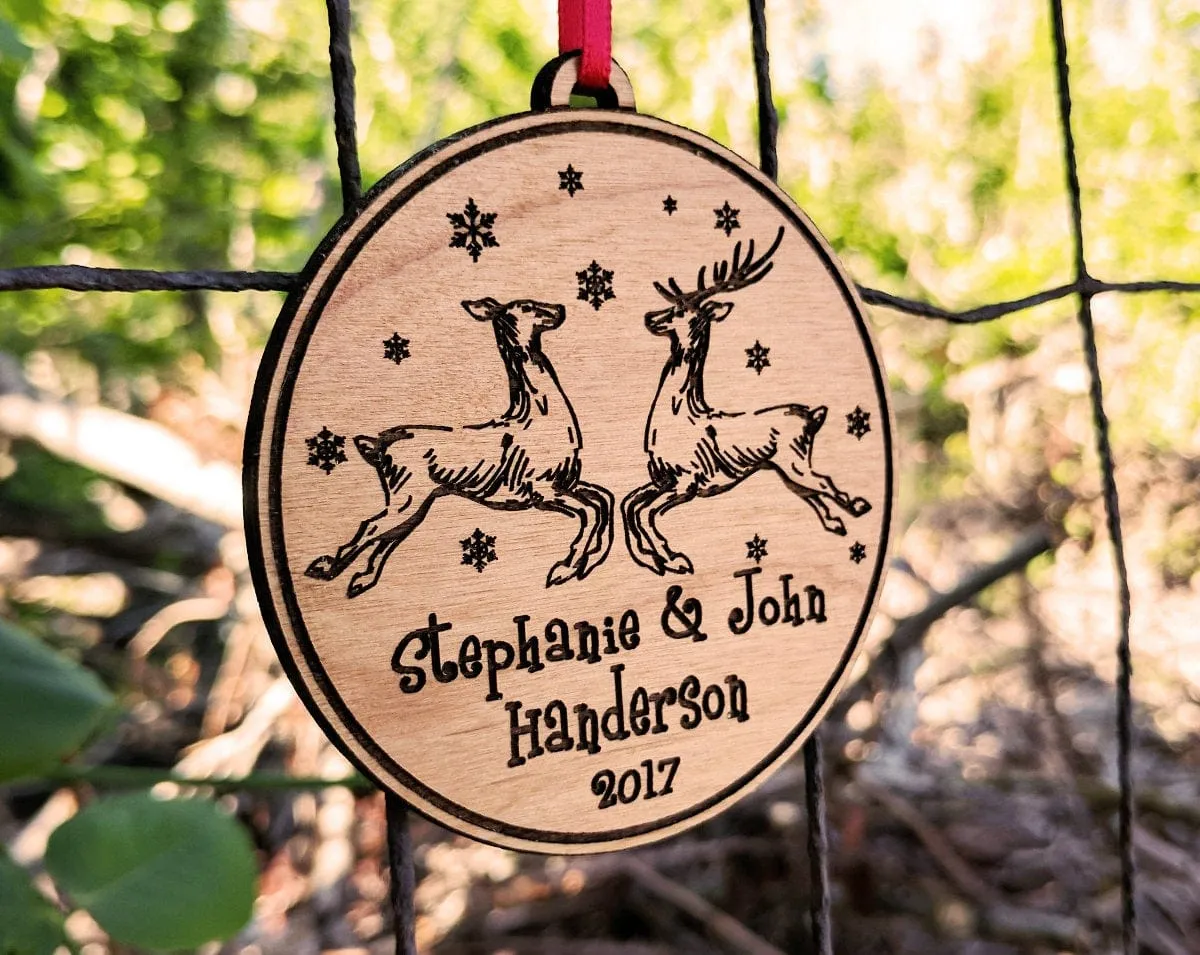 Buck Doe Couples Personalized Christmas Wood Ornament Holiday Tree Decoration Our First Christmas Together Gift Wedding Bride Groom Country