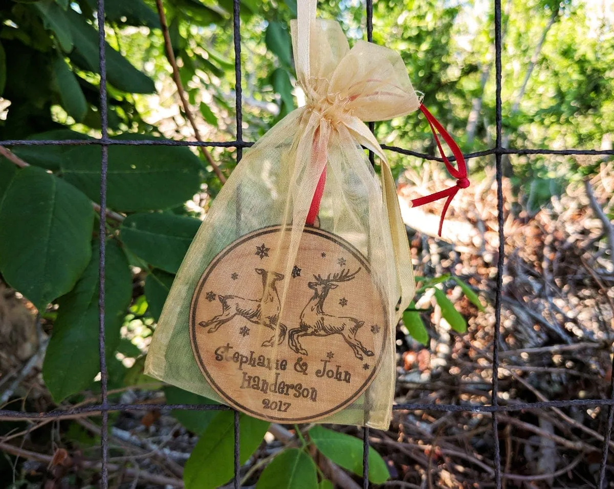 Buck Doe Couples Personalized Christmas Wood Ornament Holiday Tree Decoration Our First Christmas Together Gift Wedding Bride Groom Country