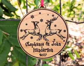 Buck Doe Couples Personalized Christmas Wood Ornament Holiday Tree Decoration Our First Christmas Together Gift Wedding Bride Groom Country