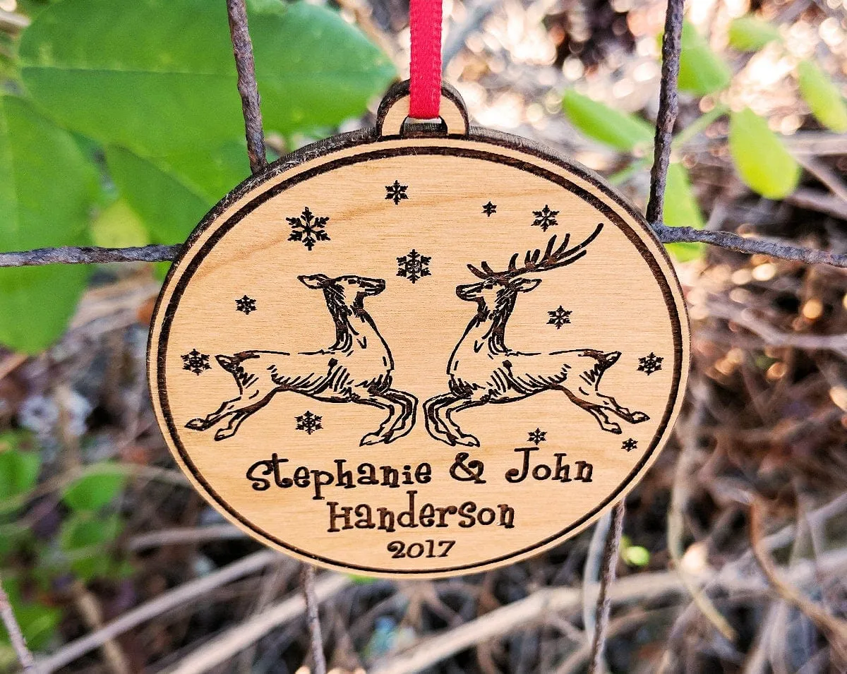 Buck Doe Couples Personalized Christmas Wood Ornament Holiday Tree Decoration Our First Christmas Together Gift Wedding Bride Groom Country