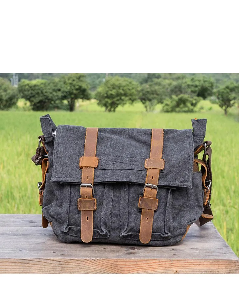 Canvas Mens 14'' Side Bag Courier Bag Gray Postman Bag Messenger Bag for Men