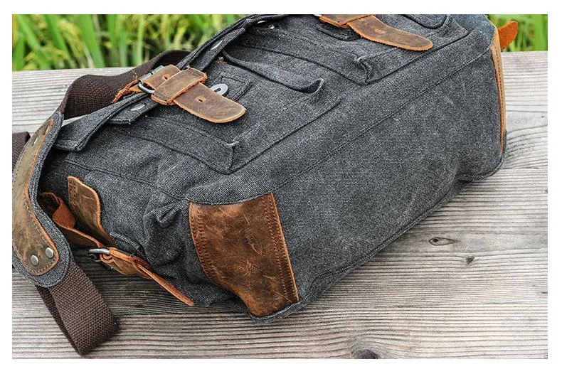 Canvas Mens 14'' Side Bag Courier Bag Gray Postman Bag Messenger Bag for Men
