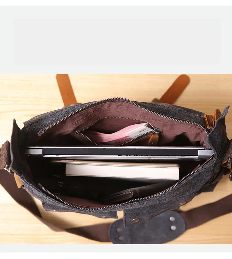 Canvas Mens 14'' Side Bag Courier Bag Gray Postman Bag Messenger Bag for Men