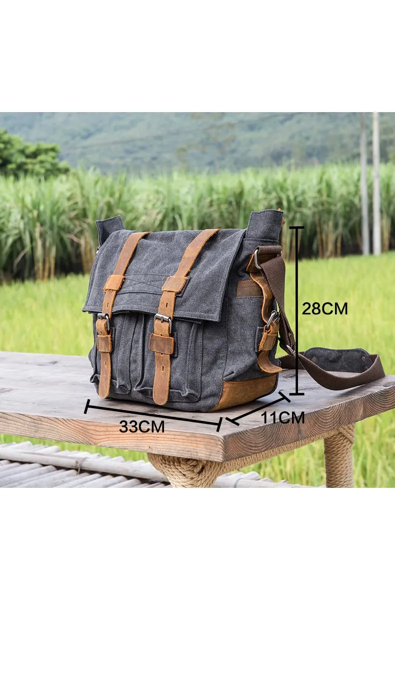 Canvas Mens 14'' Side Bag Courier Bag Gray Postman Bag Messenger Bag for Men