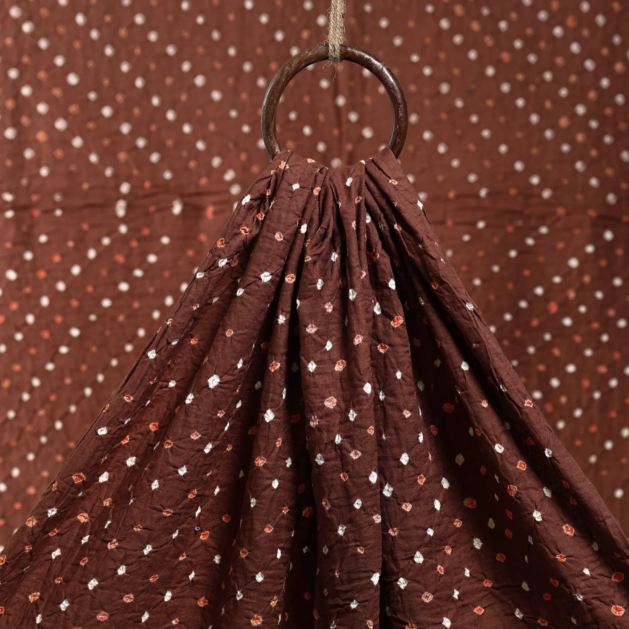 Caramel Brown Kutch Bandhani Tie-Dye Cotton Fabric
