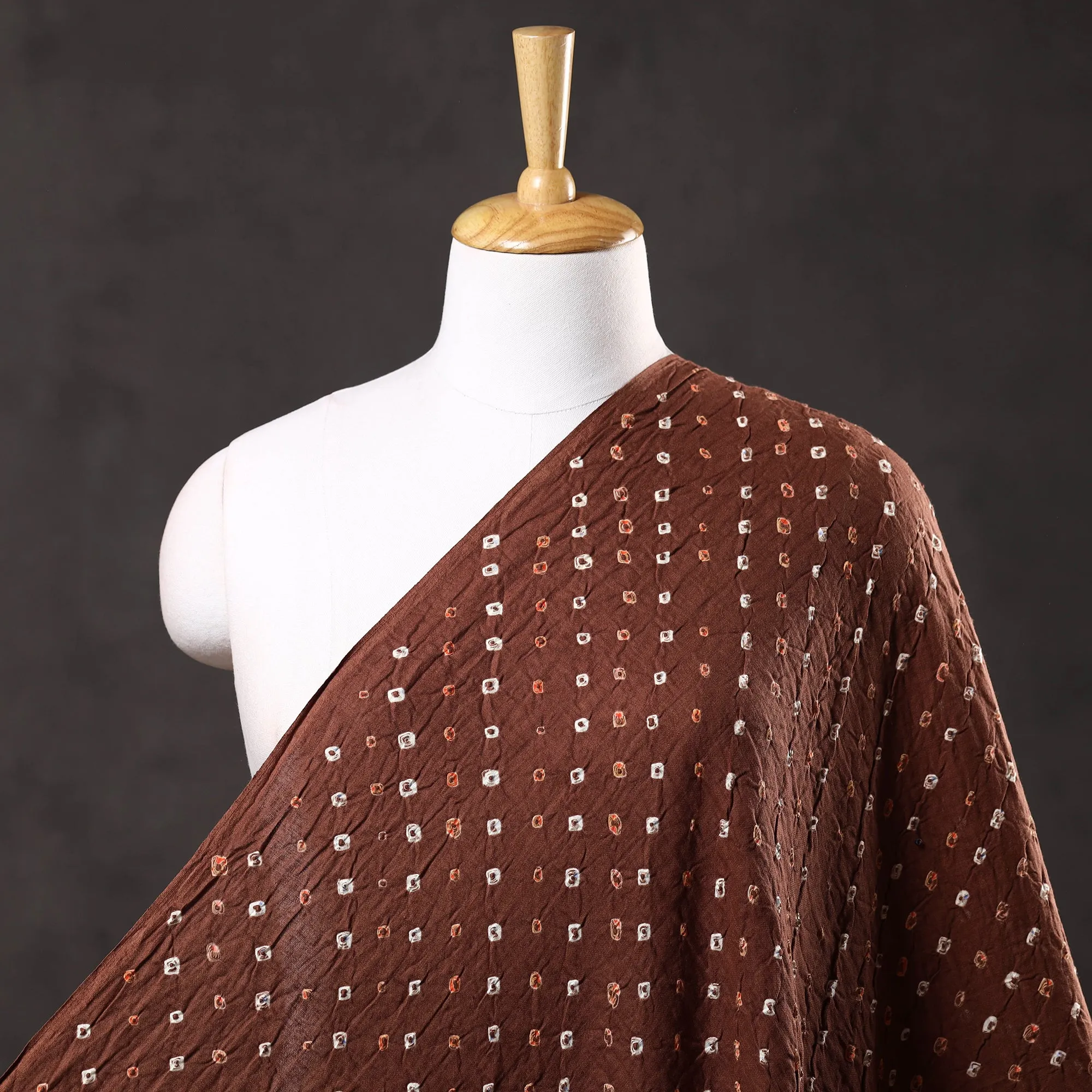 Caramel Brown Kutch Bandhani Tie-Dye Cotton Fabric