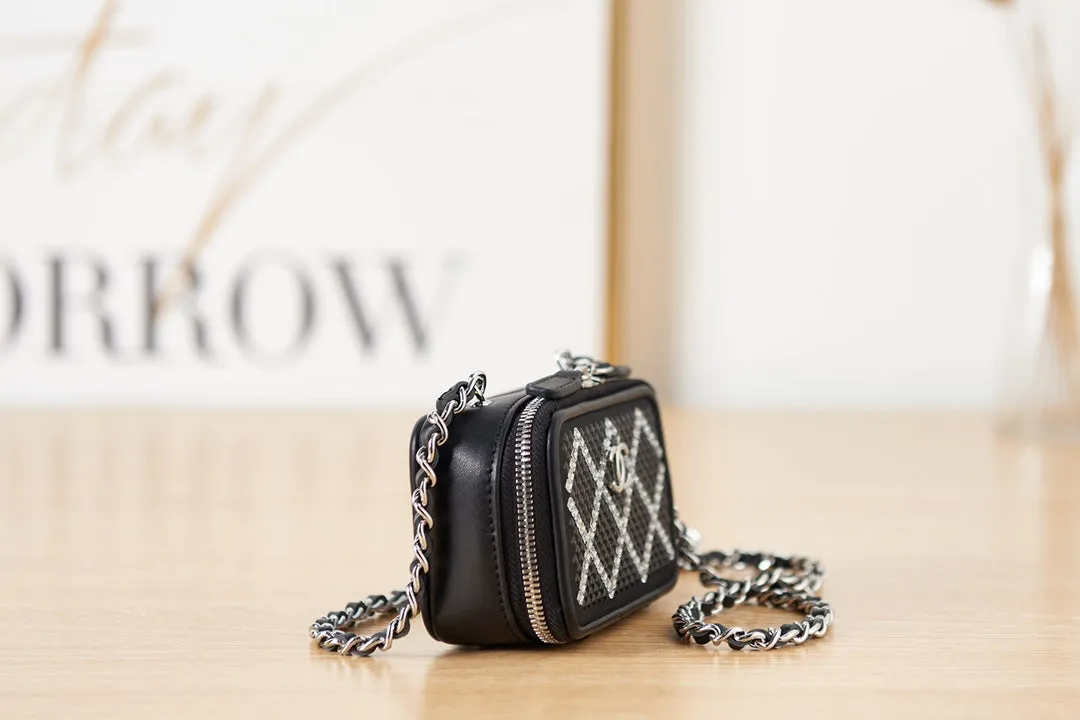 CHL Crystal Small Vanity with Chain Black/Silver Bag For Women 10cm/4in