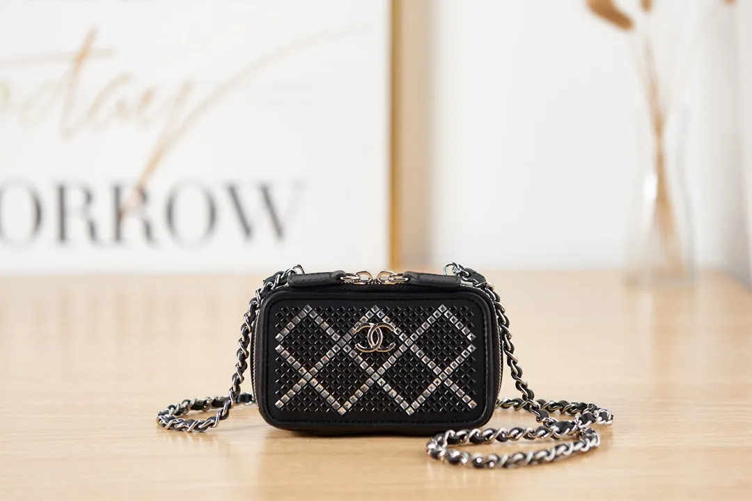 CHL Crystal Small Vanity with Chain Black/Silver Bag For Women 10cm/4in