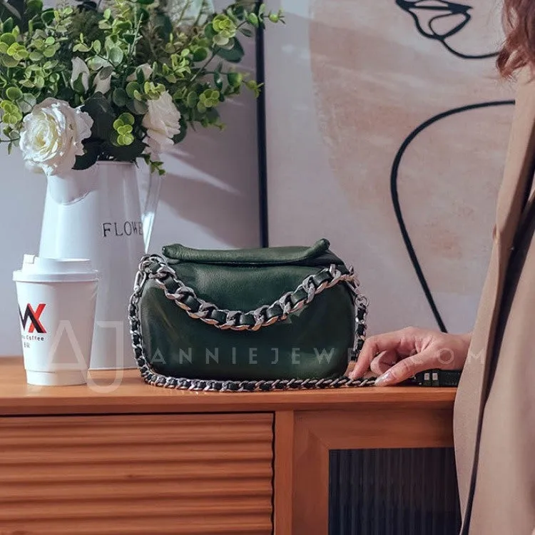 Chunky Chain Cross Body Bag Leather Chain Crossbody Bag Womens