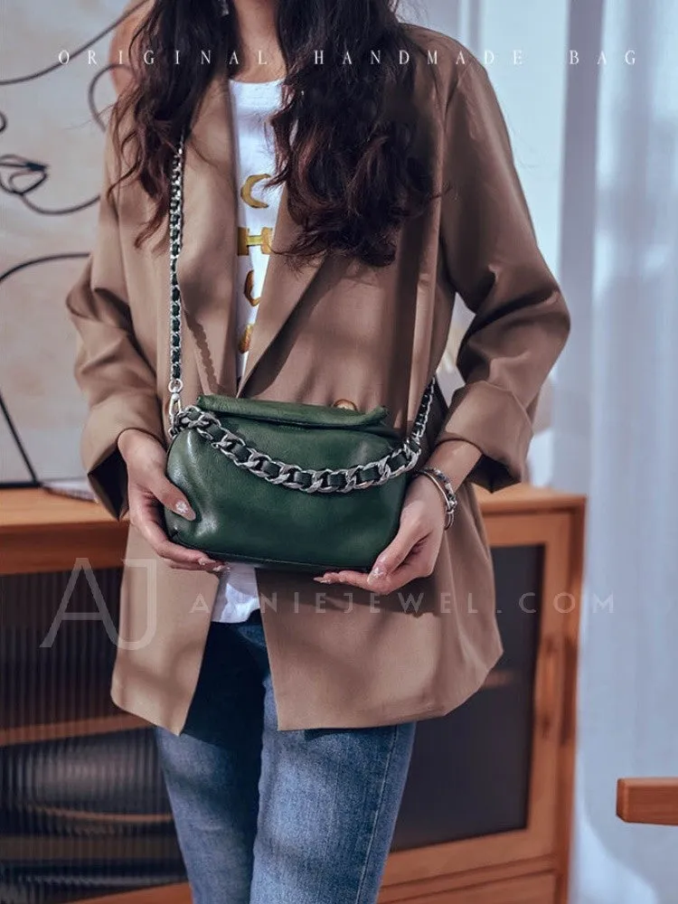 Chunky Chain Cross Body Bag Leather Chain Crossbody Bag Womens