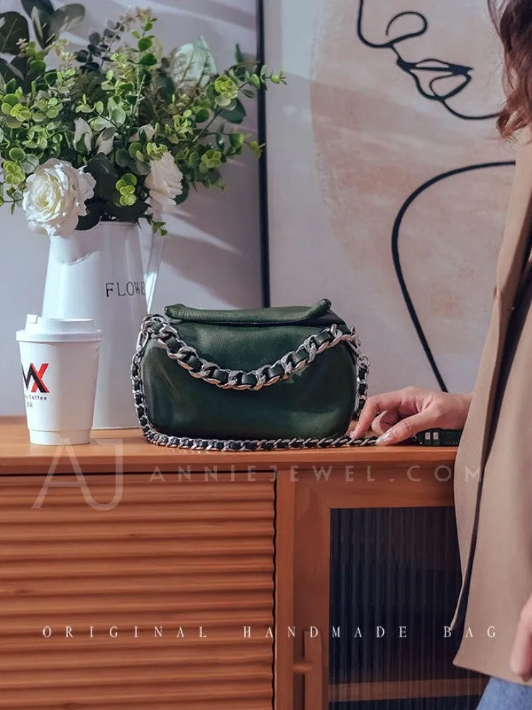 Chunky Chain Cross Body Bag Leather Chain Crossbody Bag Womens