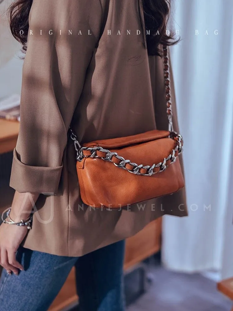 Chunky Chain Cross Body Bag Leather Chain Crossbody Bag Womens