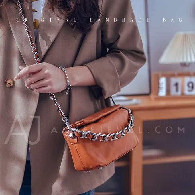 Chunky Chain Cross Body Bag Leather Chain Crossbody Bag Womens