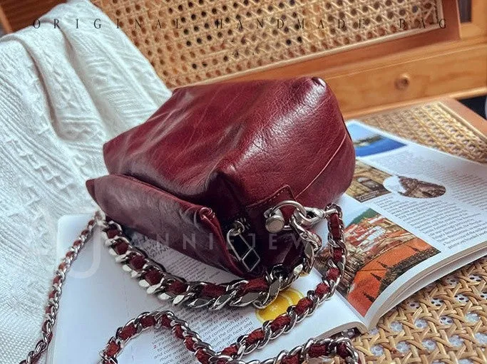 Chunky Chain Cross Body Bag Leather Chain Crossbody Bag Womens