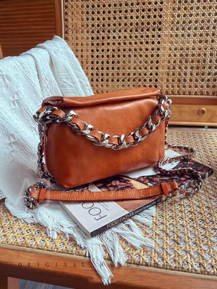 Chunky Chain Cross Body Bag Leather Chain Crossbody Bag Womens