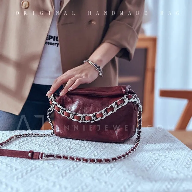 Chunky Chain Cross Body Bag Leather Chain Crossbody Bag Womens