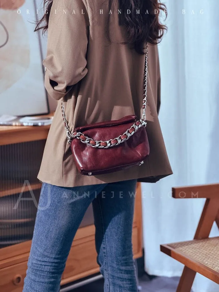 Chunky Chain Cross Body Bag Leather Chain Crossbody Bag Womens