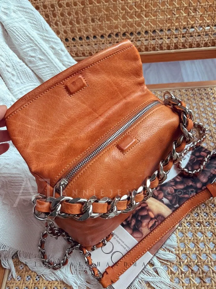 Chunky Chain Cross Body Bag Leather Chain Crossbody Bag Womens
