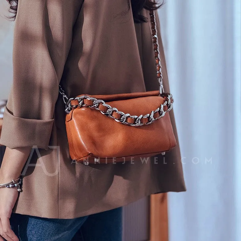 Chunky Chain Cross Body Bag Leather Chain Crossbody Bag Womens