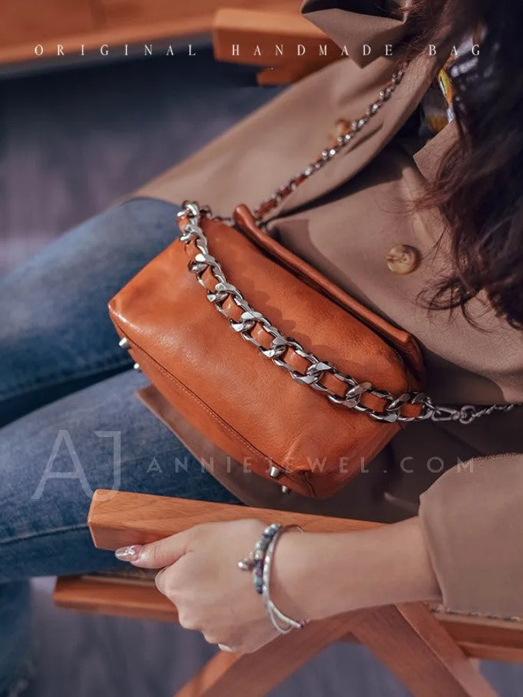 Chunky Chain Cross Body Bag Leather Chain Crossbody Bag Womens
