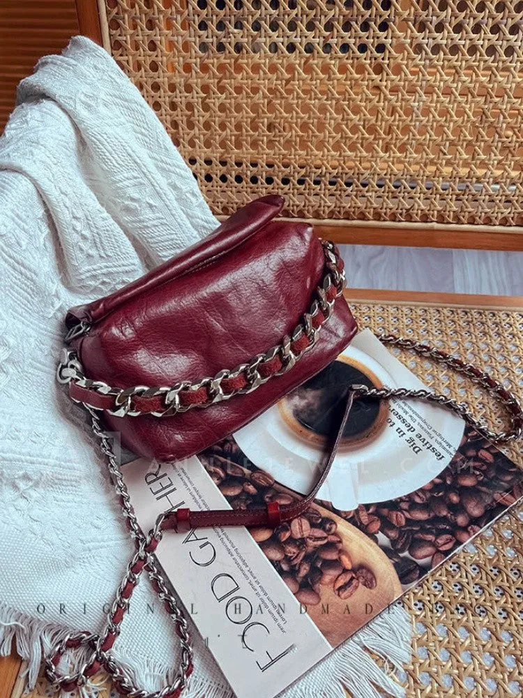 Chunky Chain Cross Body Bag Leather Chain Crossbody Bag Womens