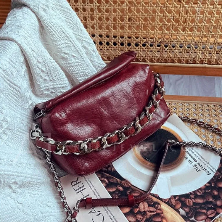 Chunky Chain Cross Body Bag Leather Chain Crossbody Bag Womens