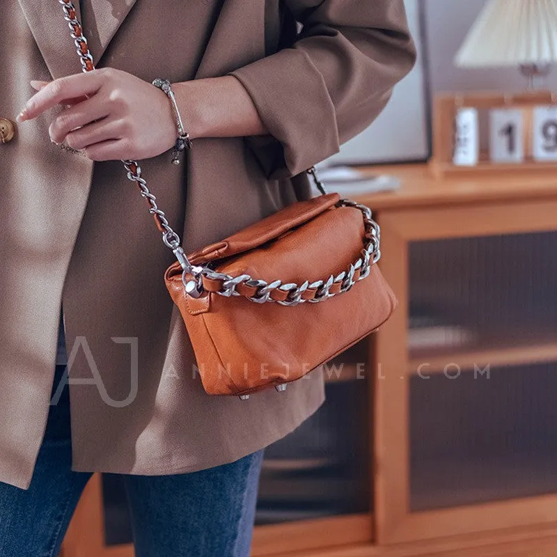 Chunky Chain Cross Body Bag Leather Chain Crossbody Bag Womens