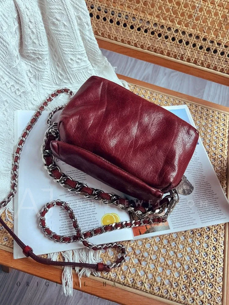 Chunky Chain Cross Body Bag Leather Chain Crossbody Bag Womens