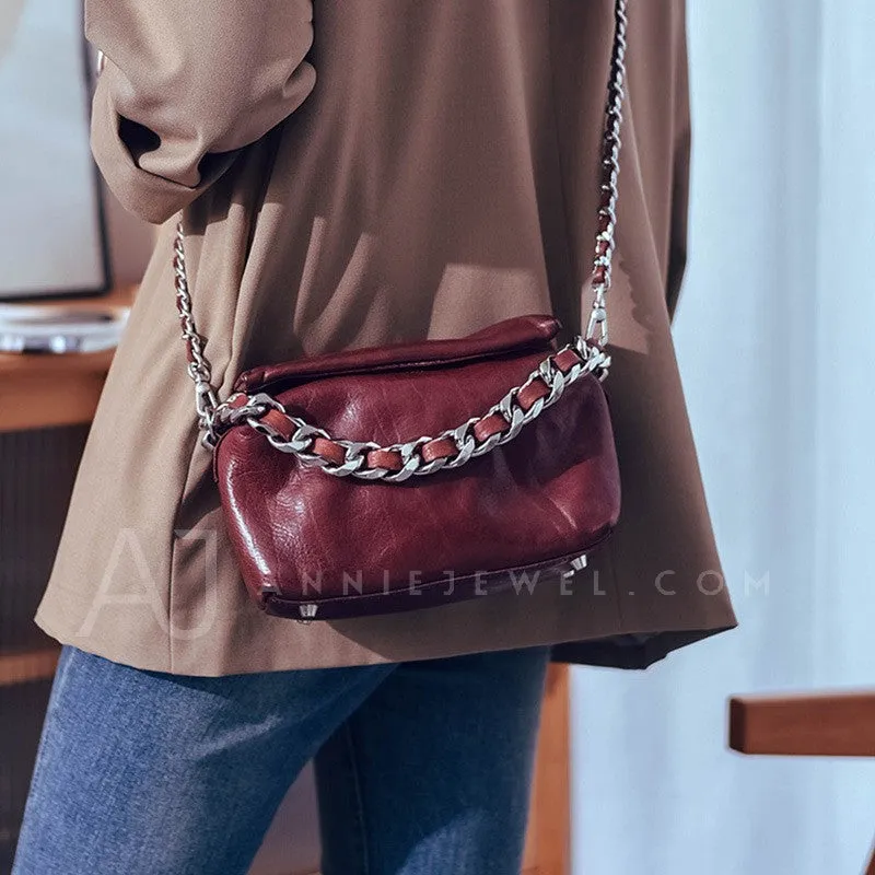 Chunky Chain Cross Body Bag Leather Chain Crossbody Bag Womens