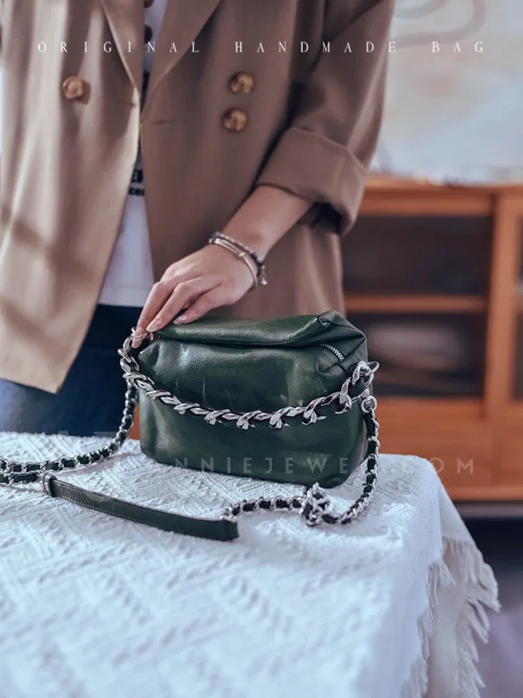 Chunky Chain Cross Body Bag Leather Chain Crossbody Bag Womens