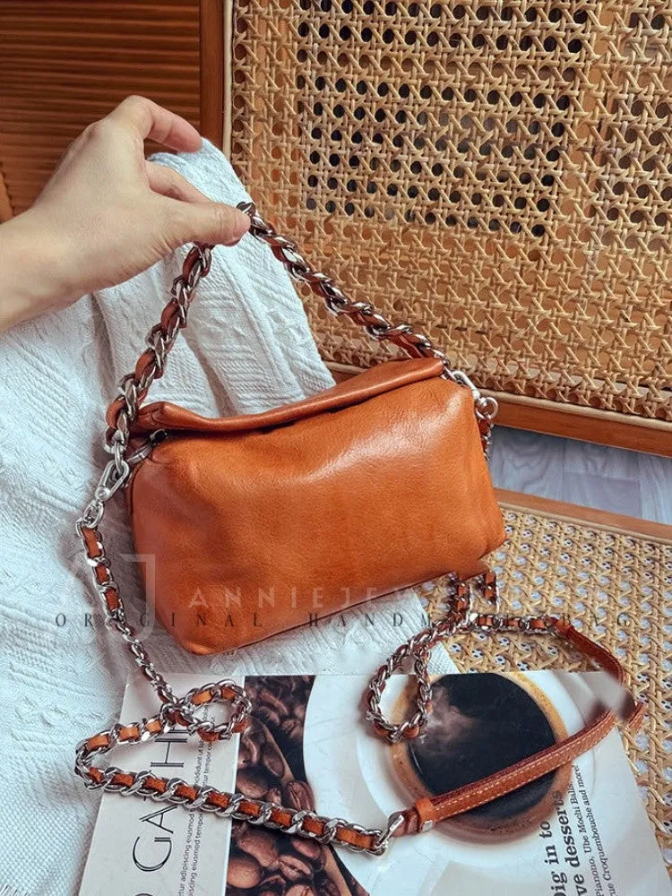 Chunky Chain Cross Body Bag Leather Chain Crossbody Bag Womens