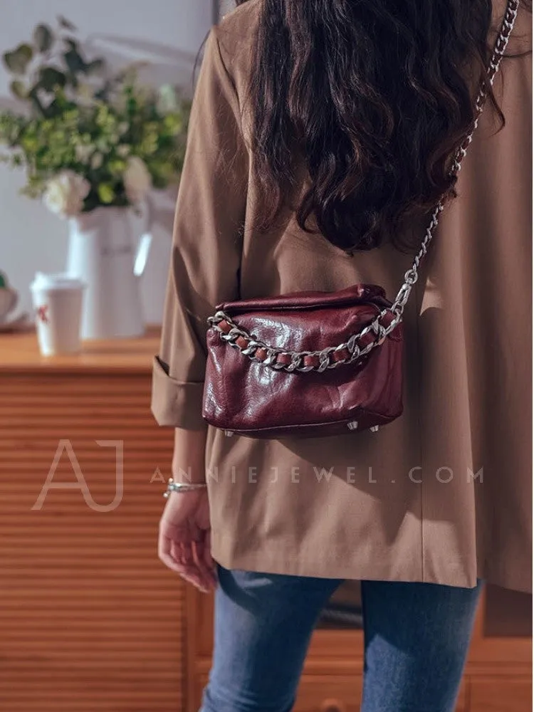 Chunky Chain Cross Body Bag Leather Chain Crossbody Bag Womens