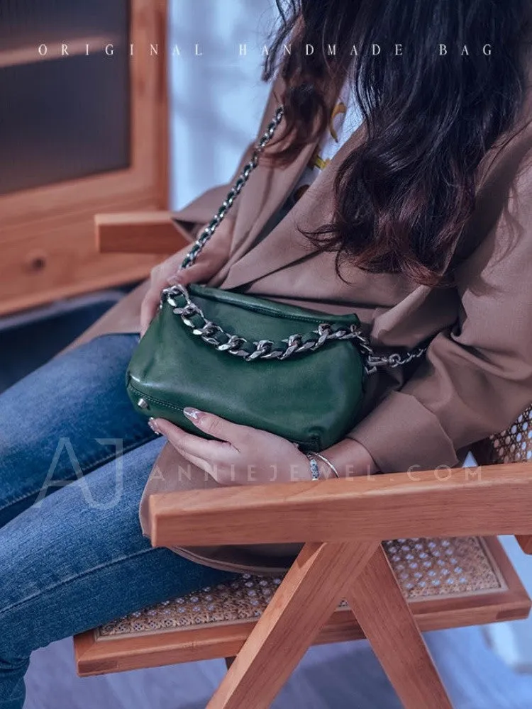 Chunky Chain Cross Body Bag Leather Chain Crossbody Bag Womens