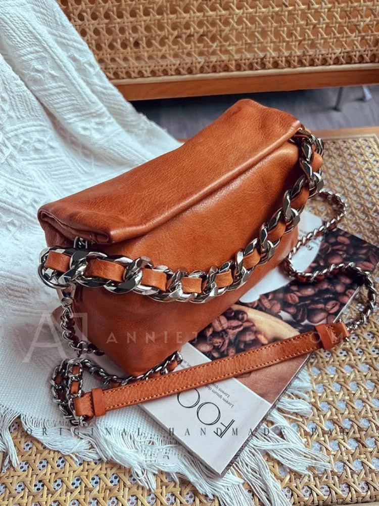 Chunky Chain Cross Body Bag Leather Chain Crossbody Bag Womens
