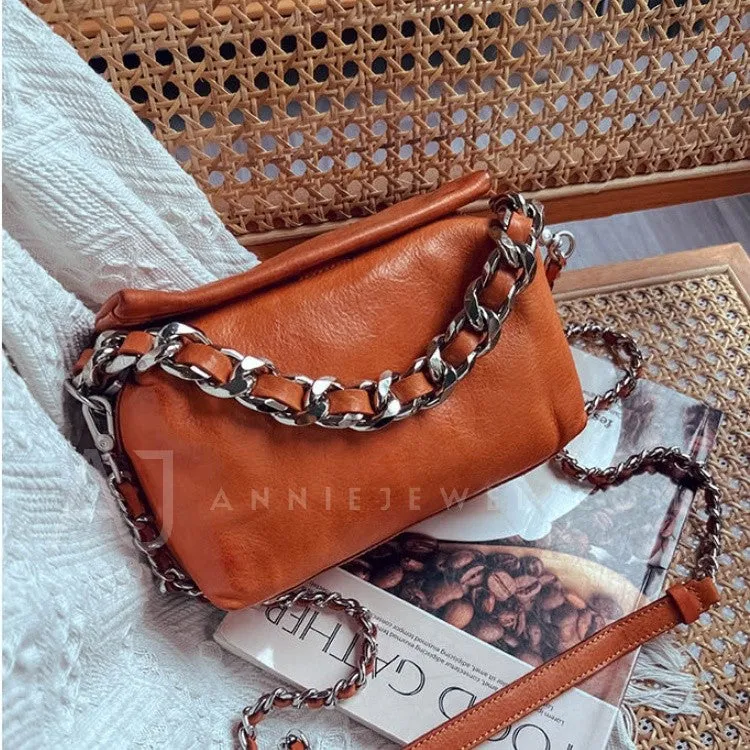 Chunky Chain Cross Body Bag Leather Chain Crossbody Bag Womens