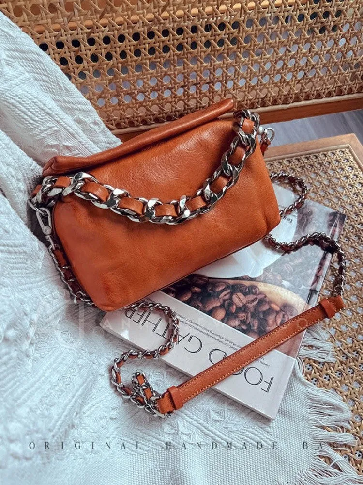 Chunky Chain Cross Body Bag Leather Chain Crossbody Bag Womens