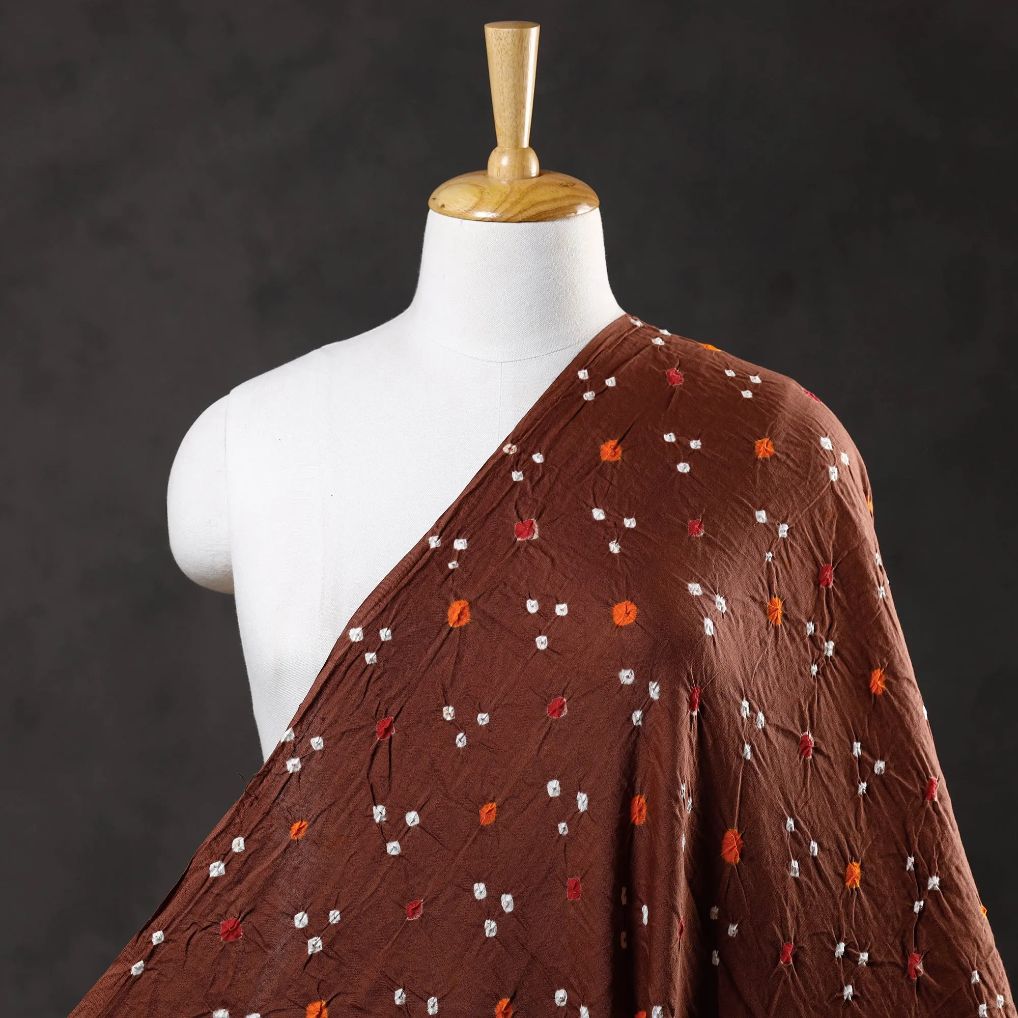 Cinnamon Brown Kutch Bandhani Tie-Dye Mul Cotton Fabric
