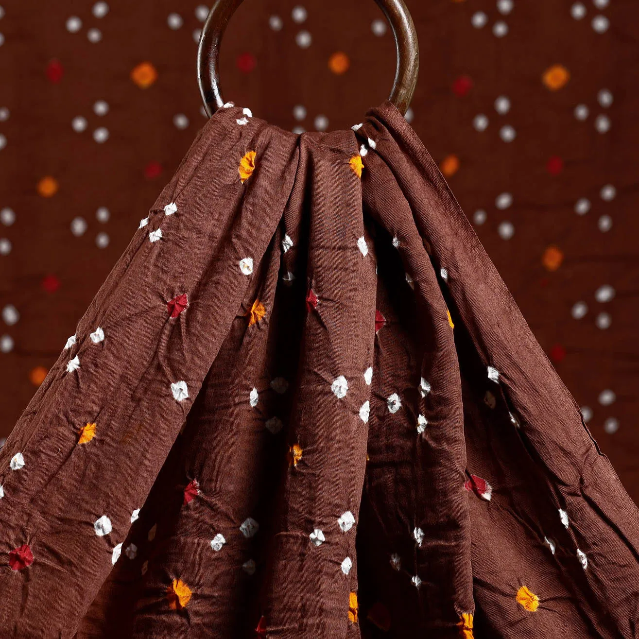 Cinnamon Brown Kutch Bandhani Tie-Dye Mul Cotton Fabric