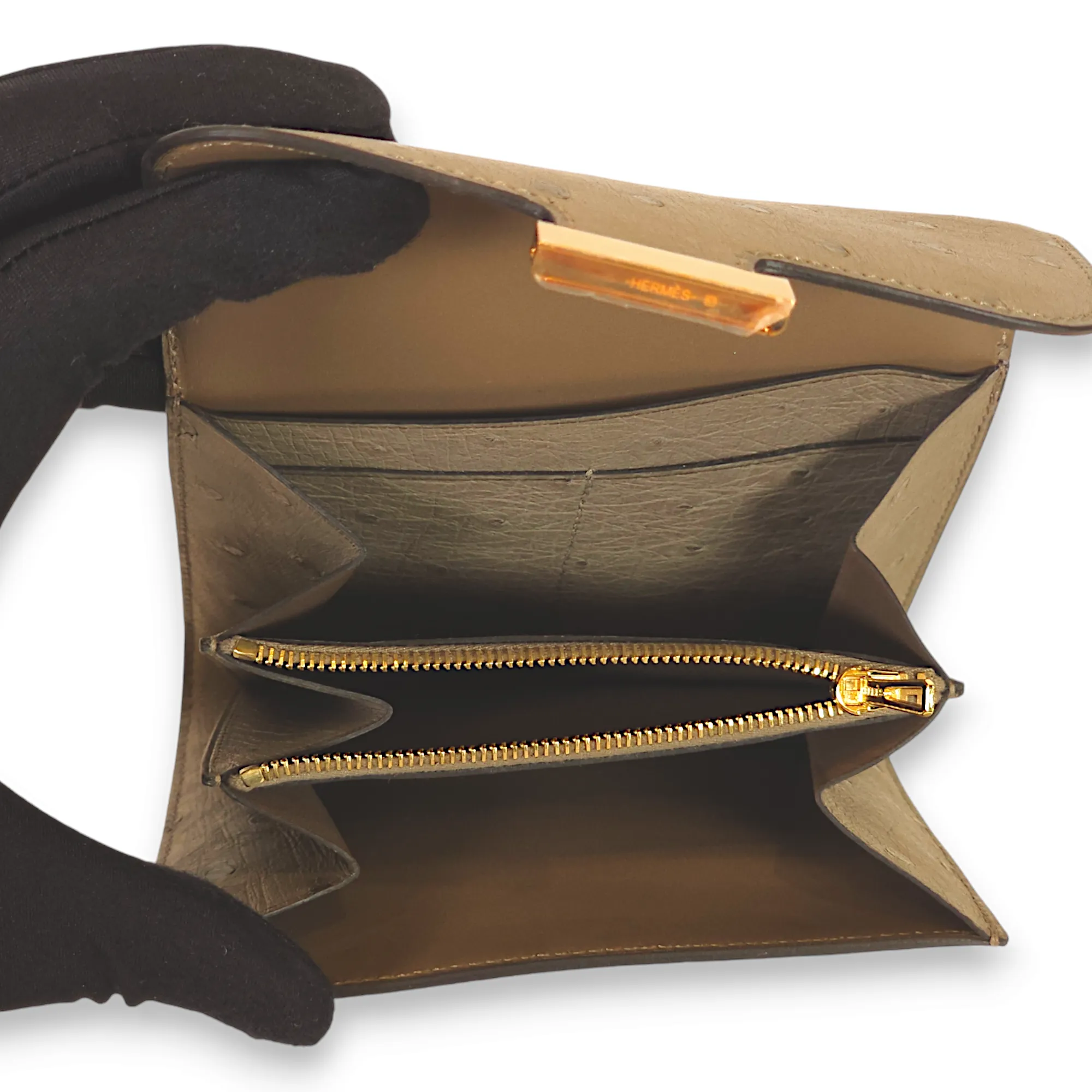 Constance Asphalt Gris Asphalt Wallet in Ostrich, Rose Gold hardware
